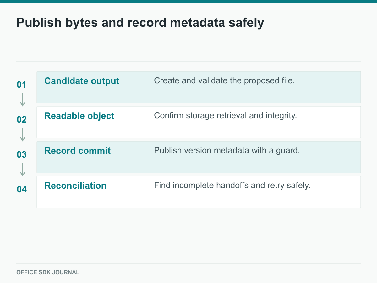Validated bytes become an authoritative record through a guarded handoff.