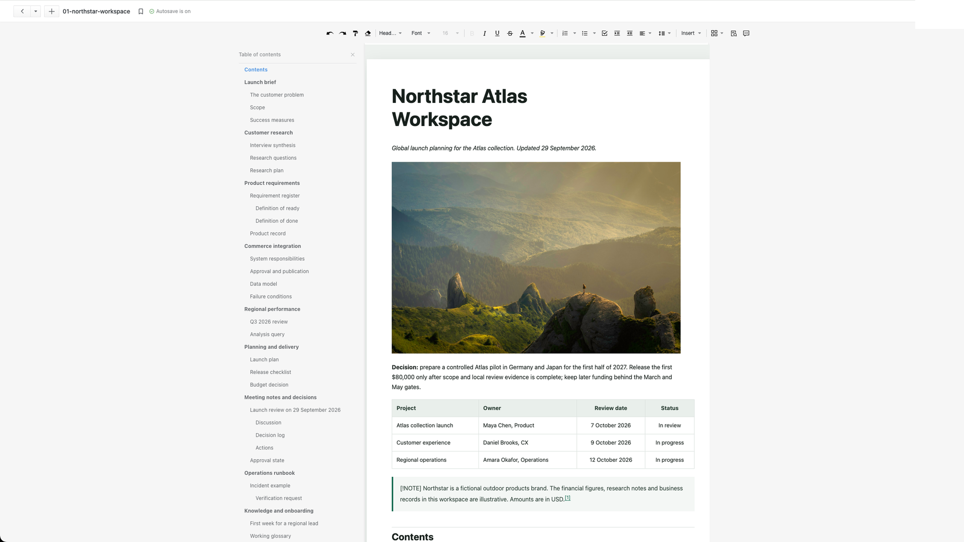 The Northstar Atlas workspace in a privacy-redacted Markdown and notes editor interface.